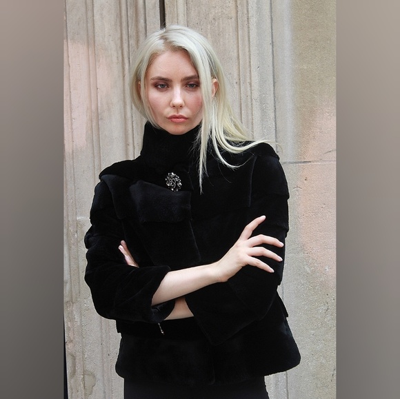 Black Sheared Rex Rabbit Fur Jacket - Picture 3 of 5